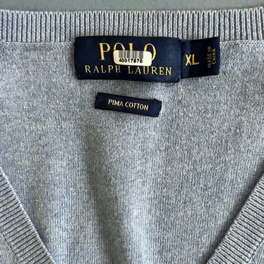 Polo Ralph Lauren Sweater Vest Pima Cotton‎ Light Blue V-Neck Sleeveless Mens XL